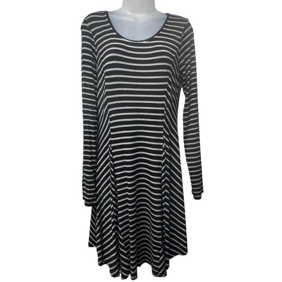 NWT Skies Are Blue Marian Knit Swing Dress Black Gray Striped Stretch Size Large - Picture 1 of 6